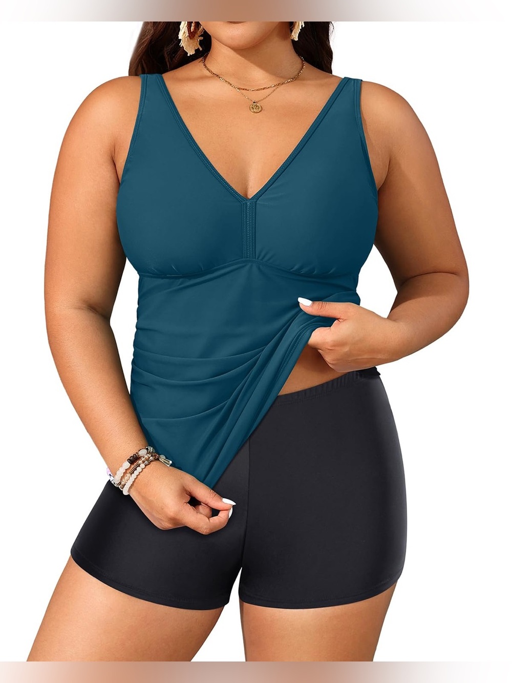 Yonique Womens Plus Size Swimsuits with Shorts Tummy Control Tankini Two Piece